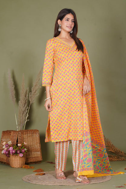 hand block printed kurta set with dupatta