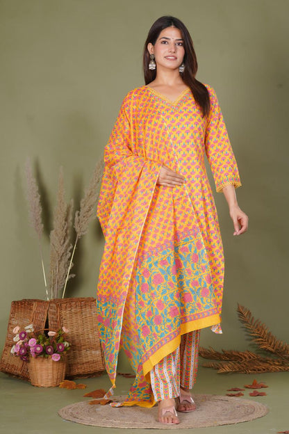 hand block printed kurta set with dupatta