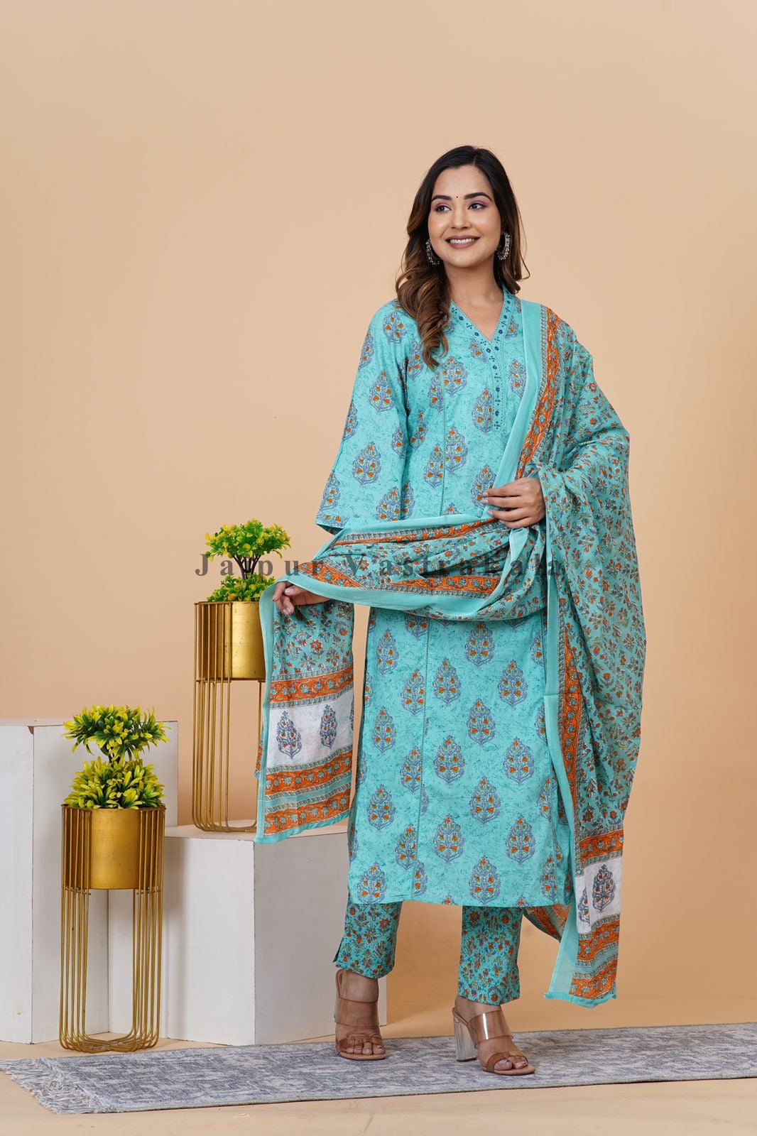 hand block printed kurta set with dupatta