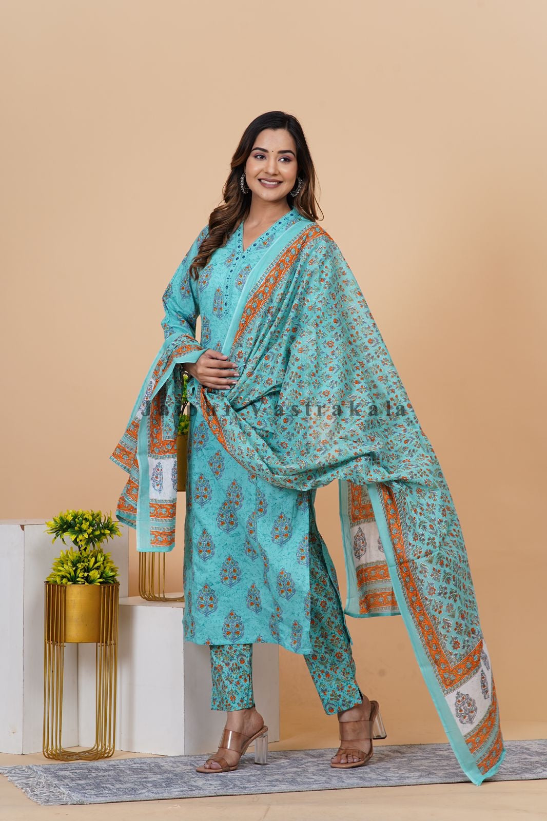 hand block printed kurta set with dupatta