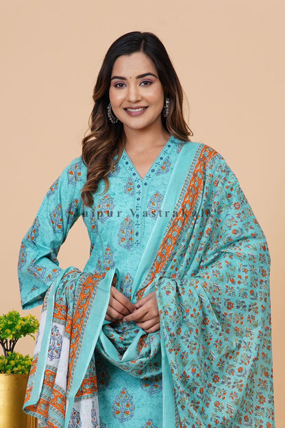 hand block printed kurta set with dupatta