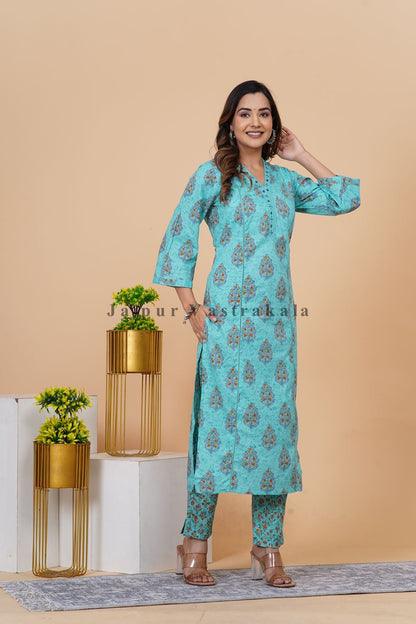 hand block printed kurta set with dupatta