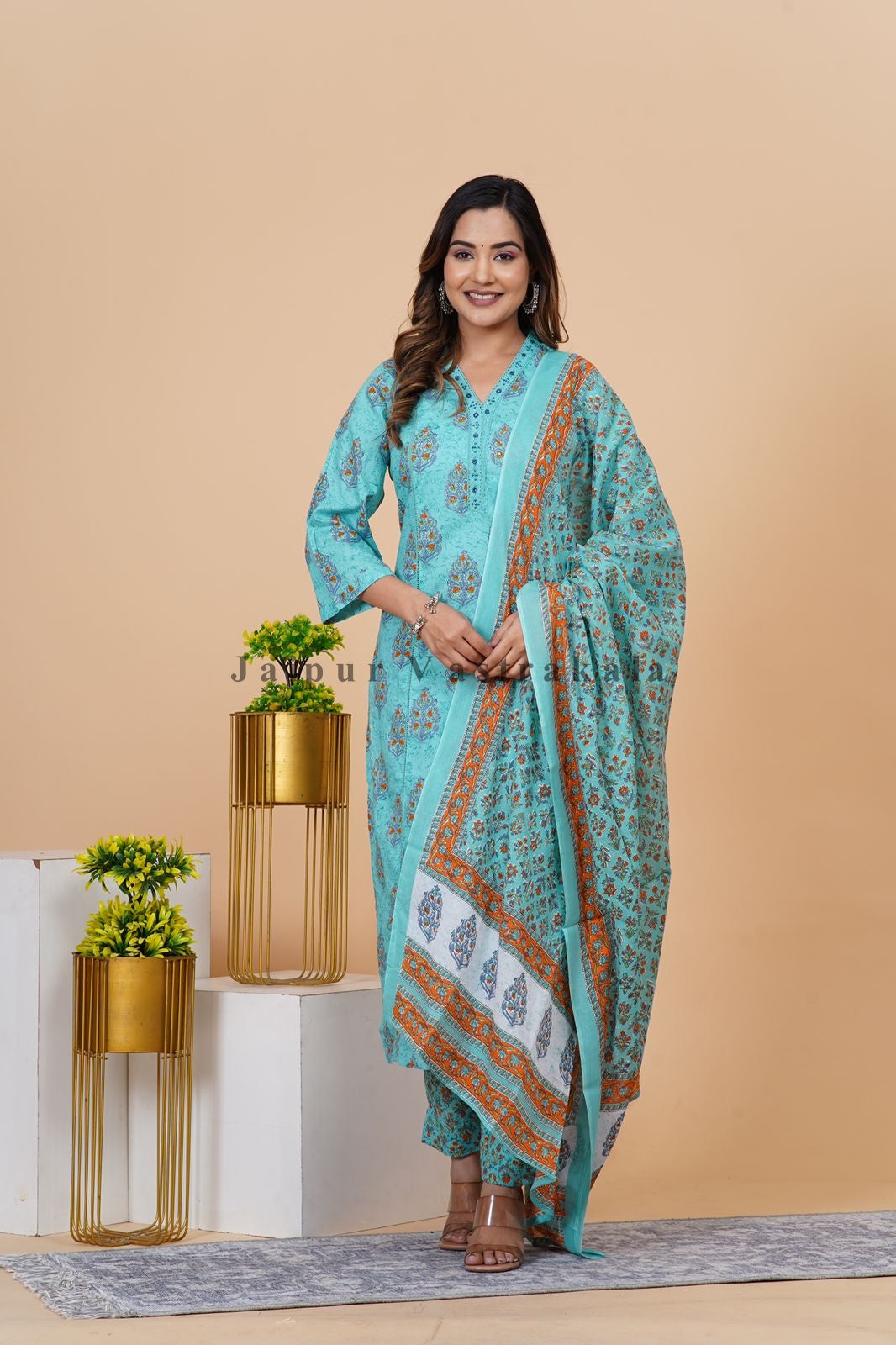 hand block printed kurta set with dupatta