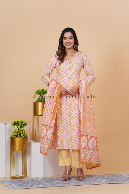 hand block printed kurta set with dupatta