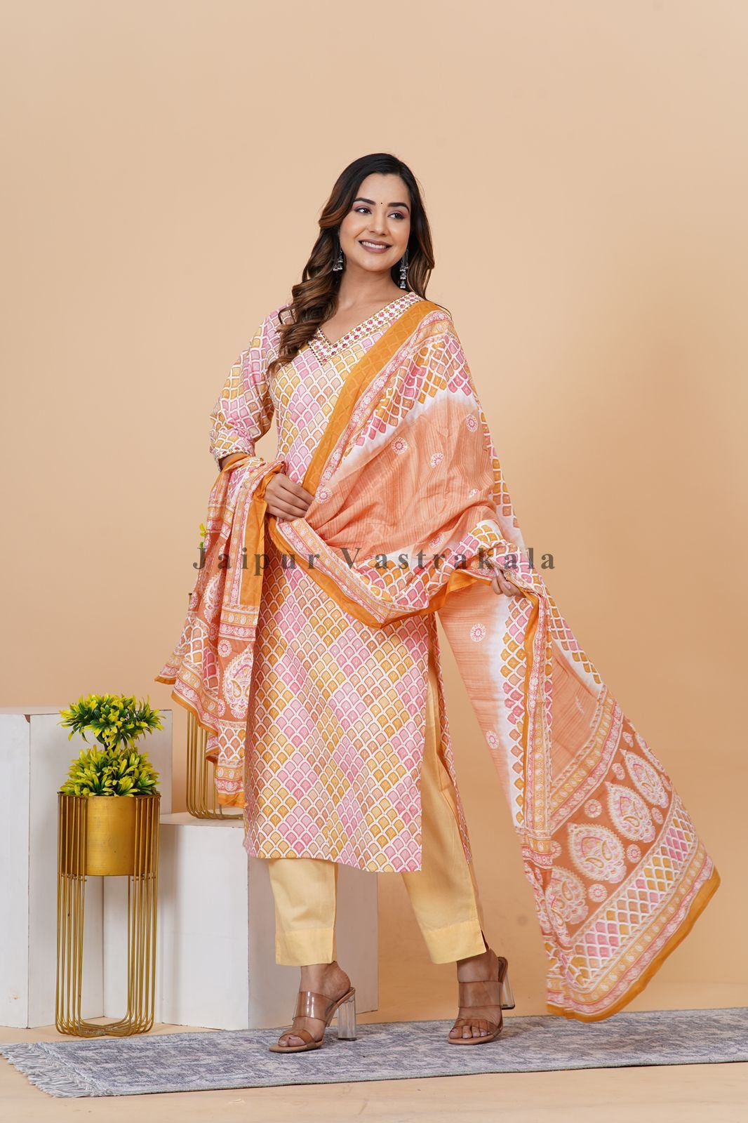 hand block printed kurta set with dupatta