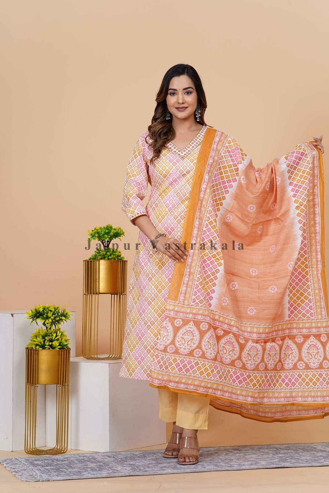 hand block printed kurta set with dupatta