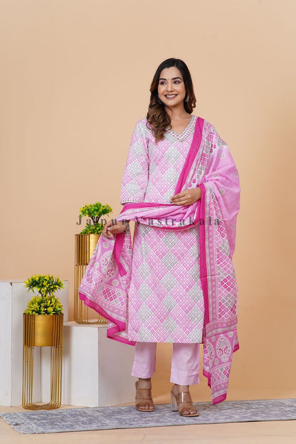 hand block printed kurta set with dupatta