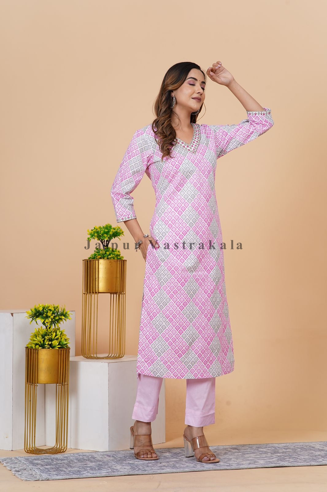 hand block printed kurta set with dupatta