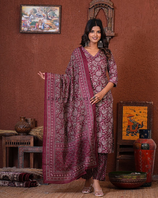 hand block printed kurta set with dupatta