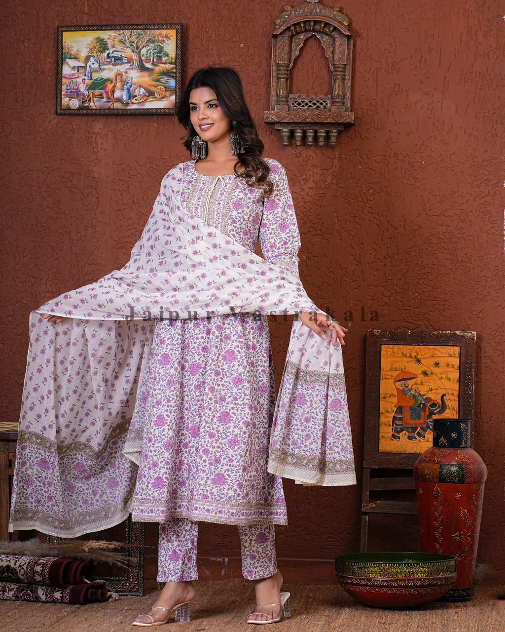 hand block printed kurta set with dupatta