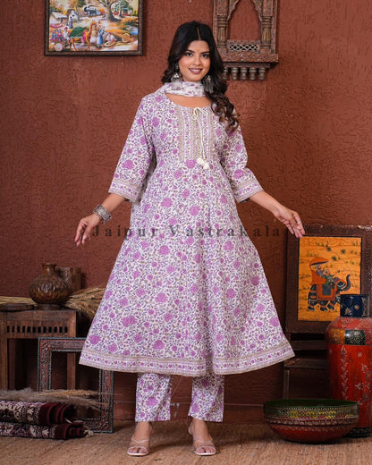 hand block printed kurta set with dupatta