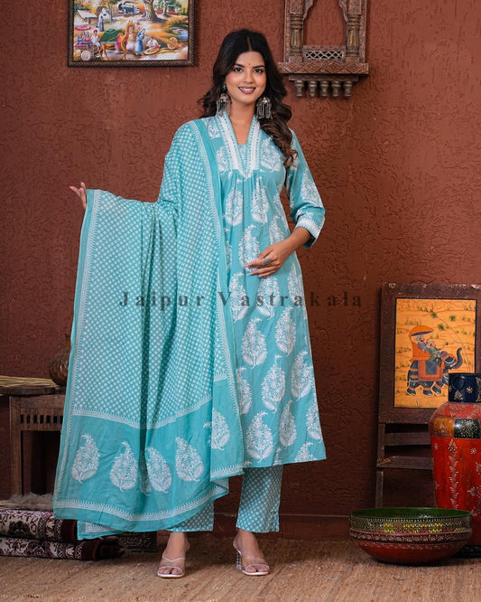 hand block printed kurta set with dupatta