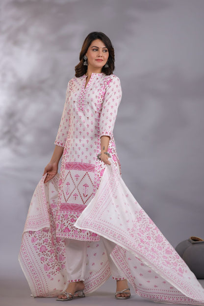 Pink Petal Delight Cotton Embroidery Suit