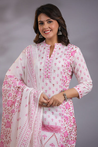 Pink Petal Delight Cotton Embroidery Suit