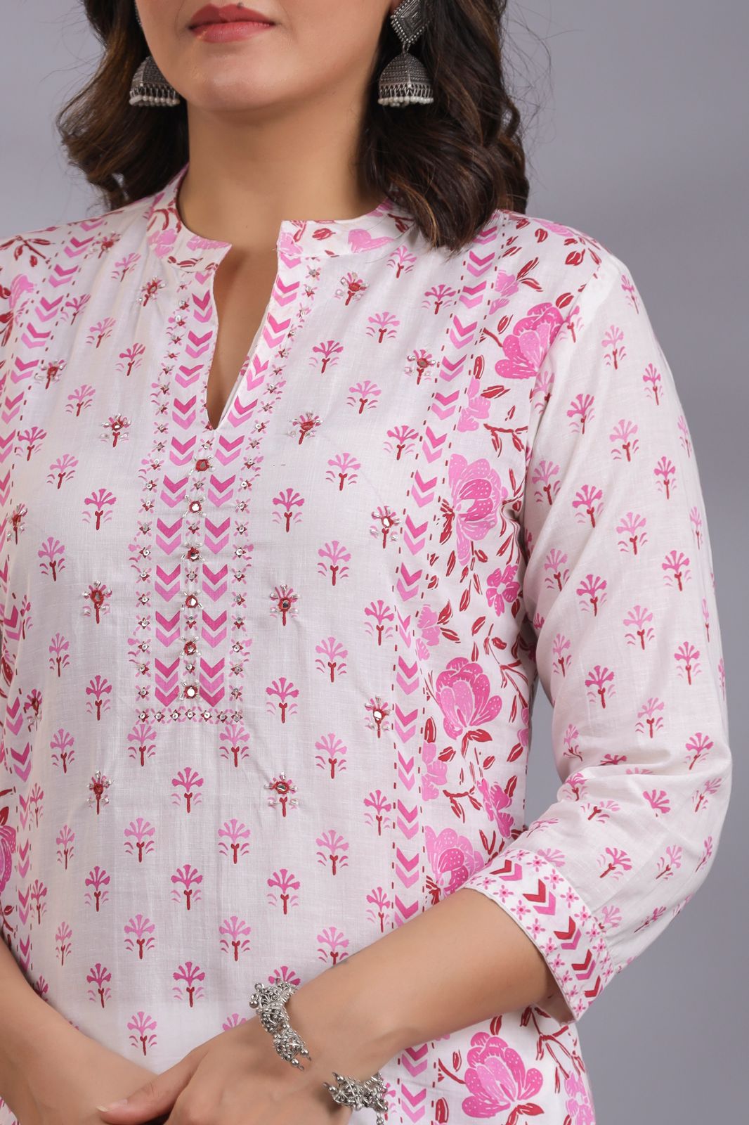 Pink Petal Delight Cotton Embroidery Suit