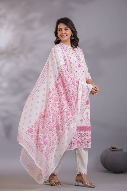 Pink Petal Delight Cotton Embroidery Suit