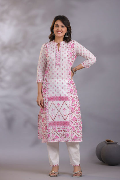 Pink Petal Delight Cotton Embroidery Suit