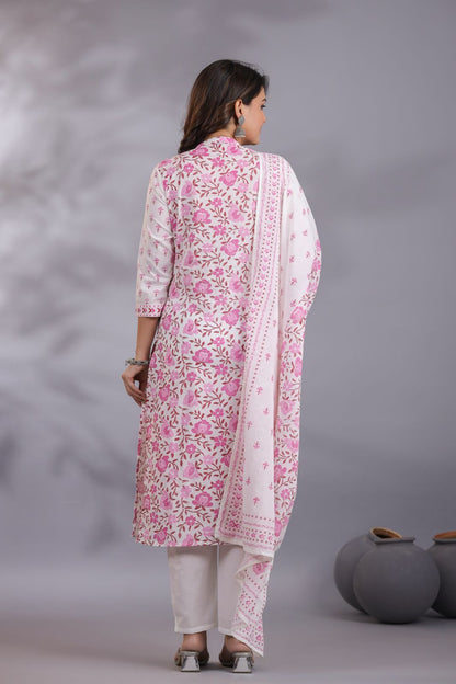 Pink Petal Delight Cotton Embroidery Suit