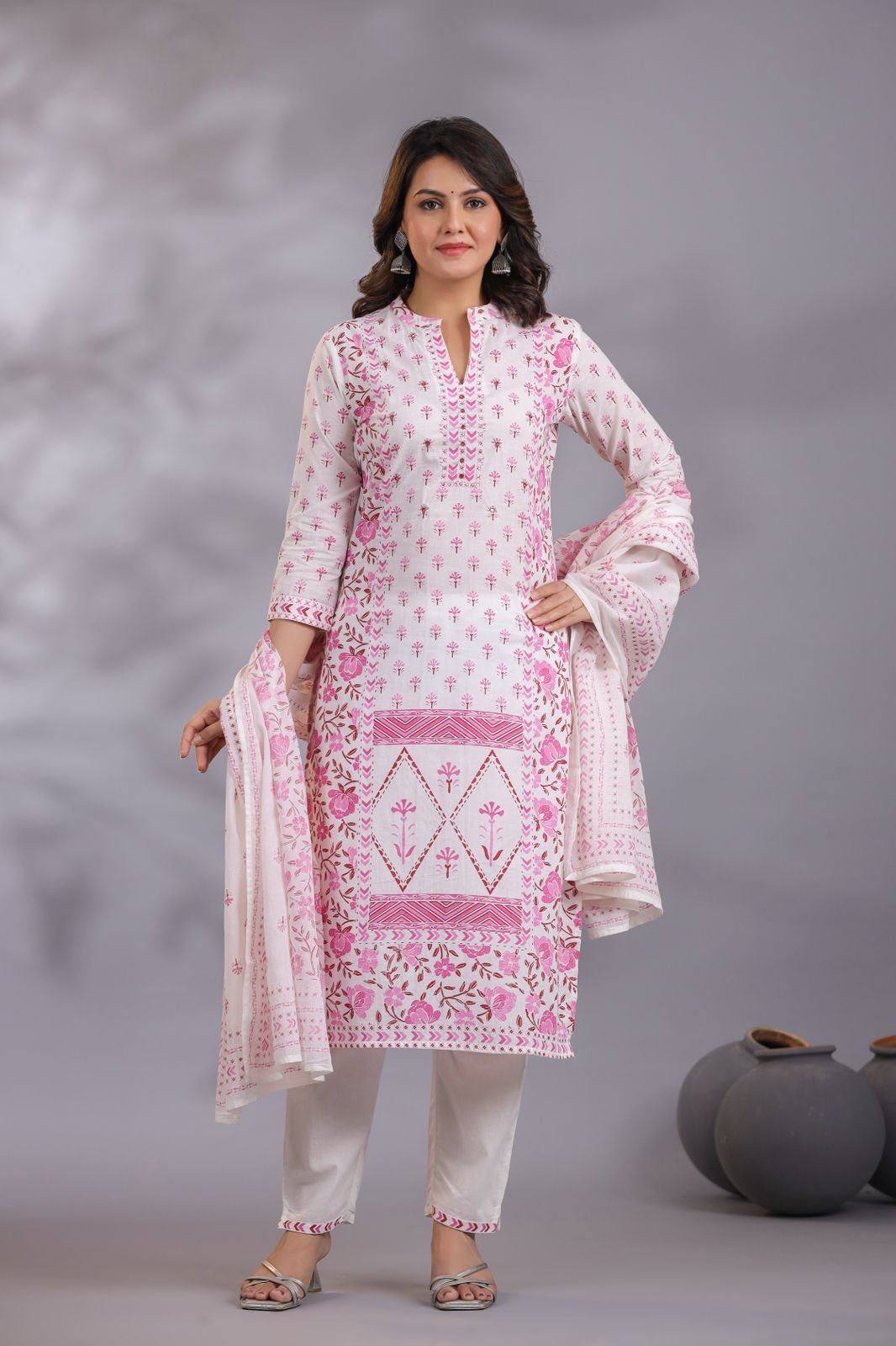 Pink Petal Delight Cotton Embroidery Suit