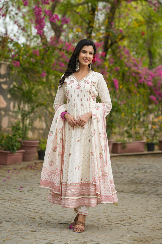 Pearl Whisper Cotton Dobby Anarkali Suit