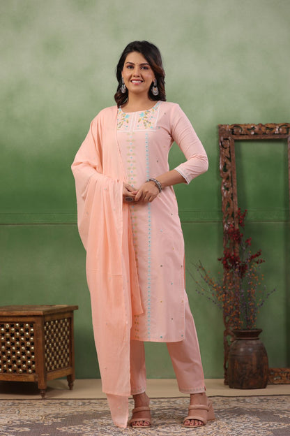 Pastel Oasis Thread Work Embroidery Suit