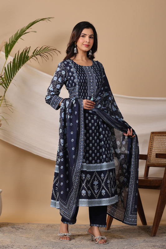 Indigo Blue Nayra Cotton Embroidery Suit