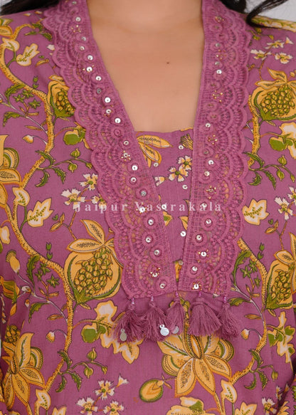 hand block printed kurta set with dupatta