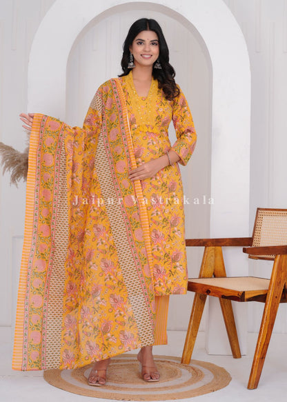 hand block printed kurta set with dupatta