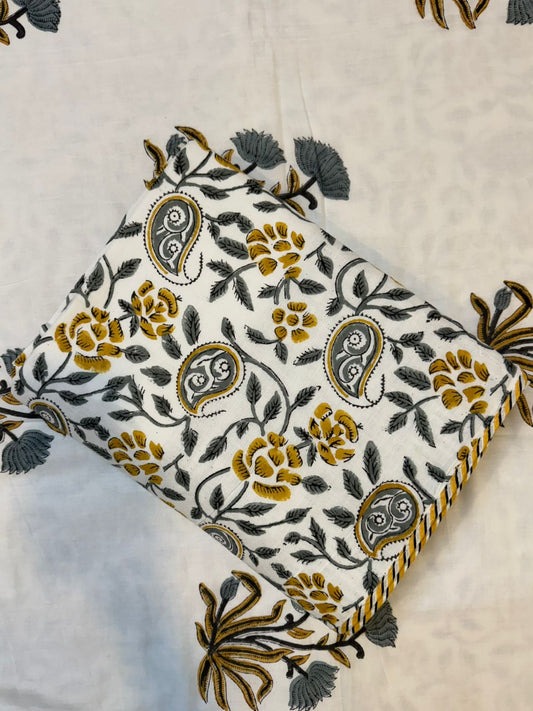 Gray Mustard Boota Single Bed Reversible Dohar