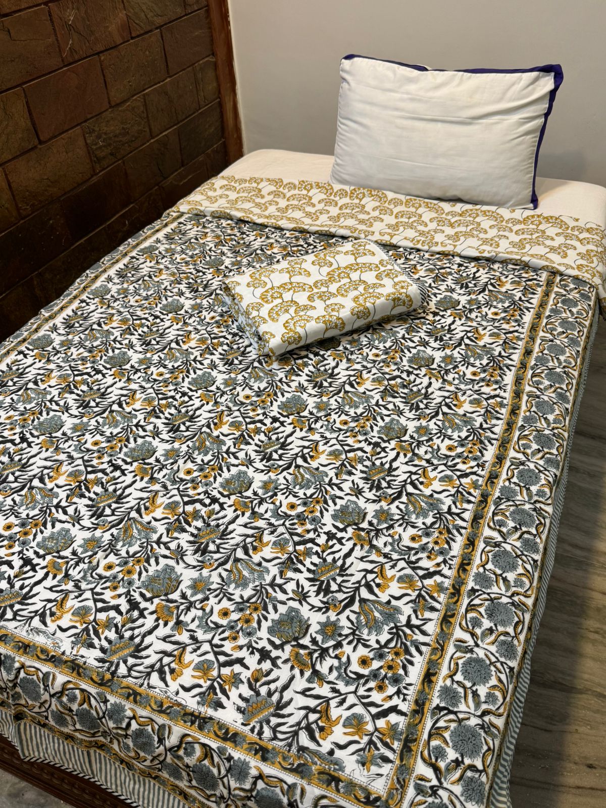 Gray Mustard Single Bed Reversible Dohar