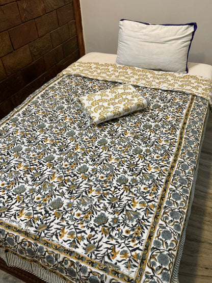 Gray Mustard Single Bed Reversible Dohar