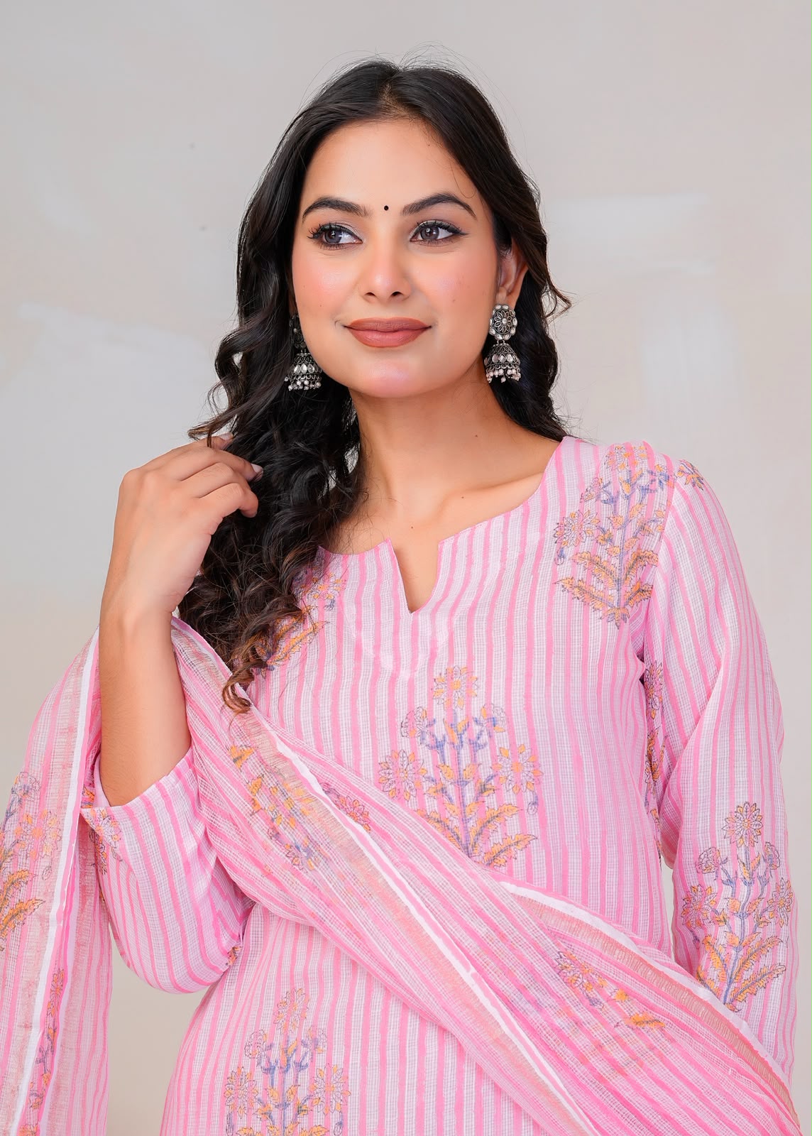 Pink Boota Stripe Kota Doriya Suit