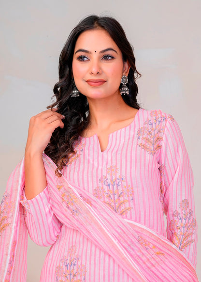 Pink Boota Stripe Kota Doriya Suit