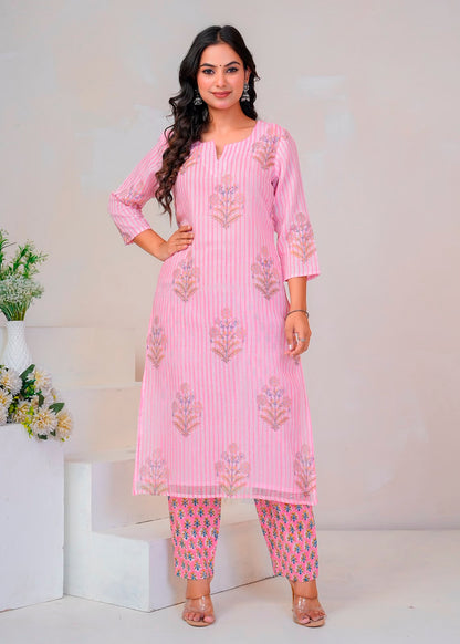 Pink Boota Stripe Kota Doriya Suit