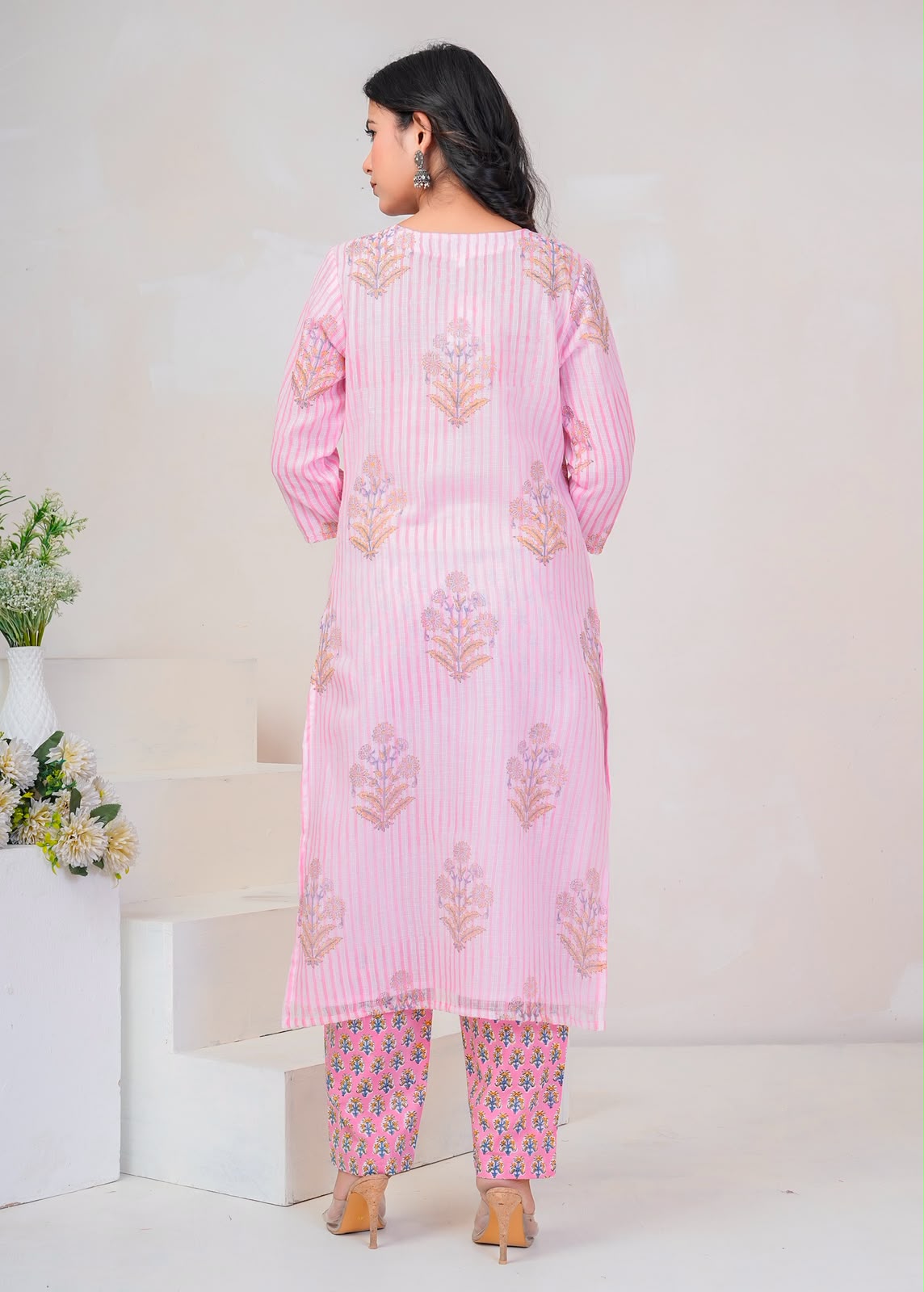 Pink Boota Stripe Kota Doriya Suit
