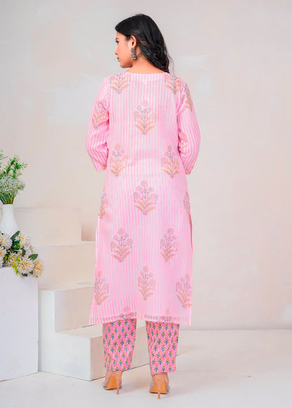 Pink Boota Stripe Kota Doriya Suit