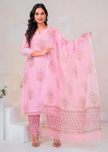 Pink Boota Stripe Kota Doriya Suit