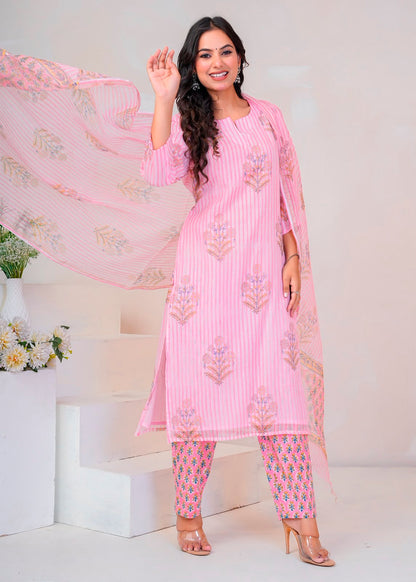Pink Boota Stripe Kota Doriya Suit