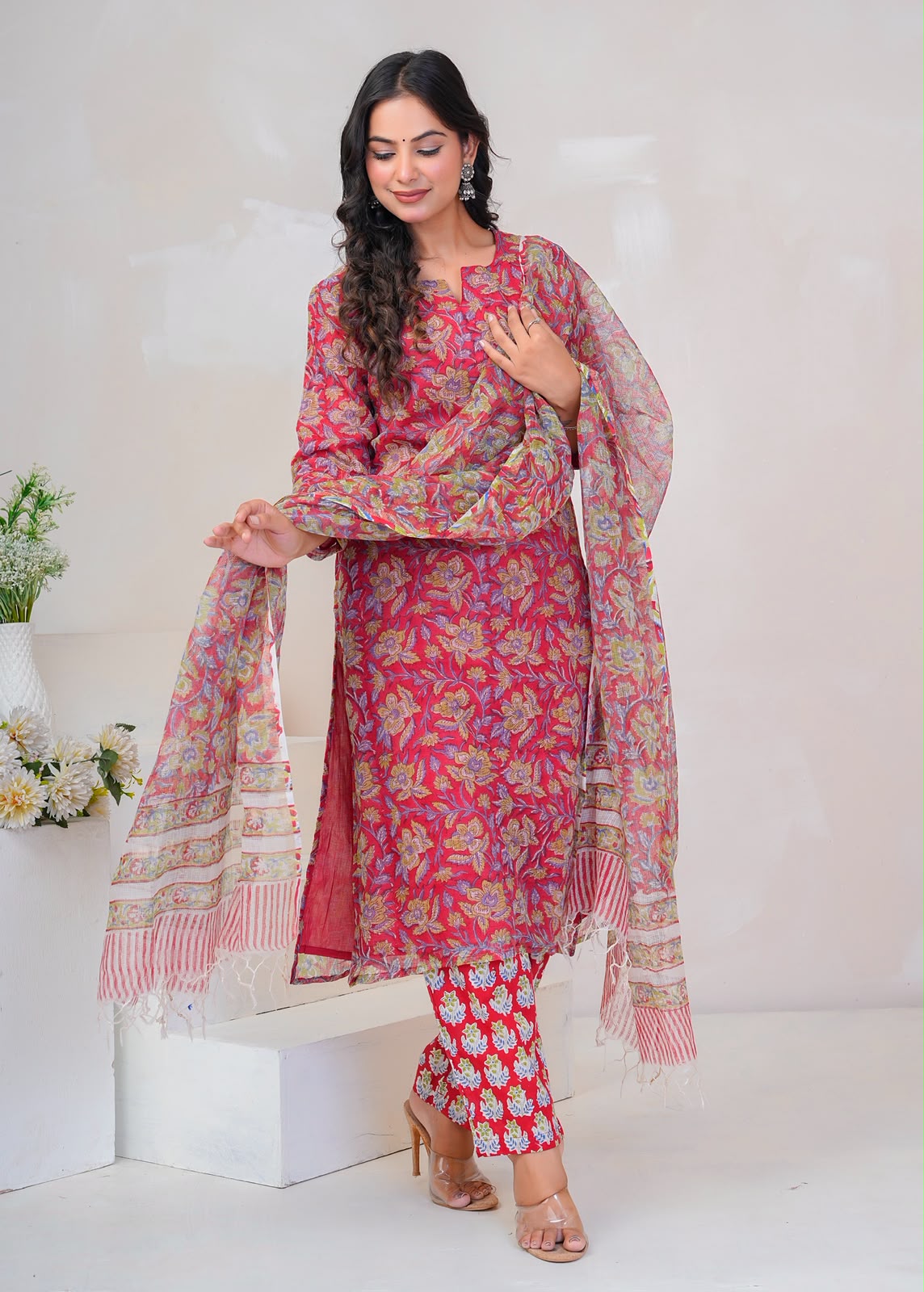 Red Gulbahar Kota Doriya Suit