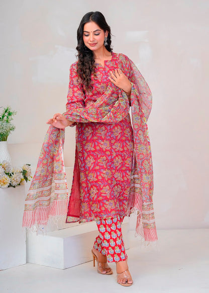 Red Gulbahar Kota Doriya Suit