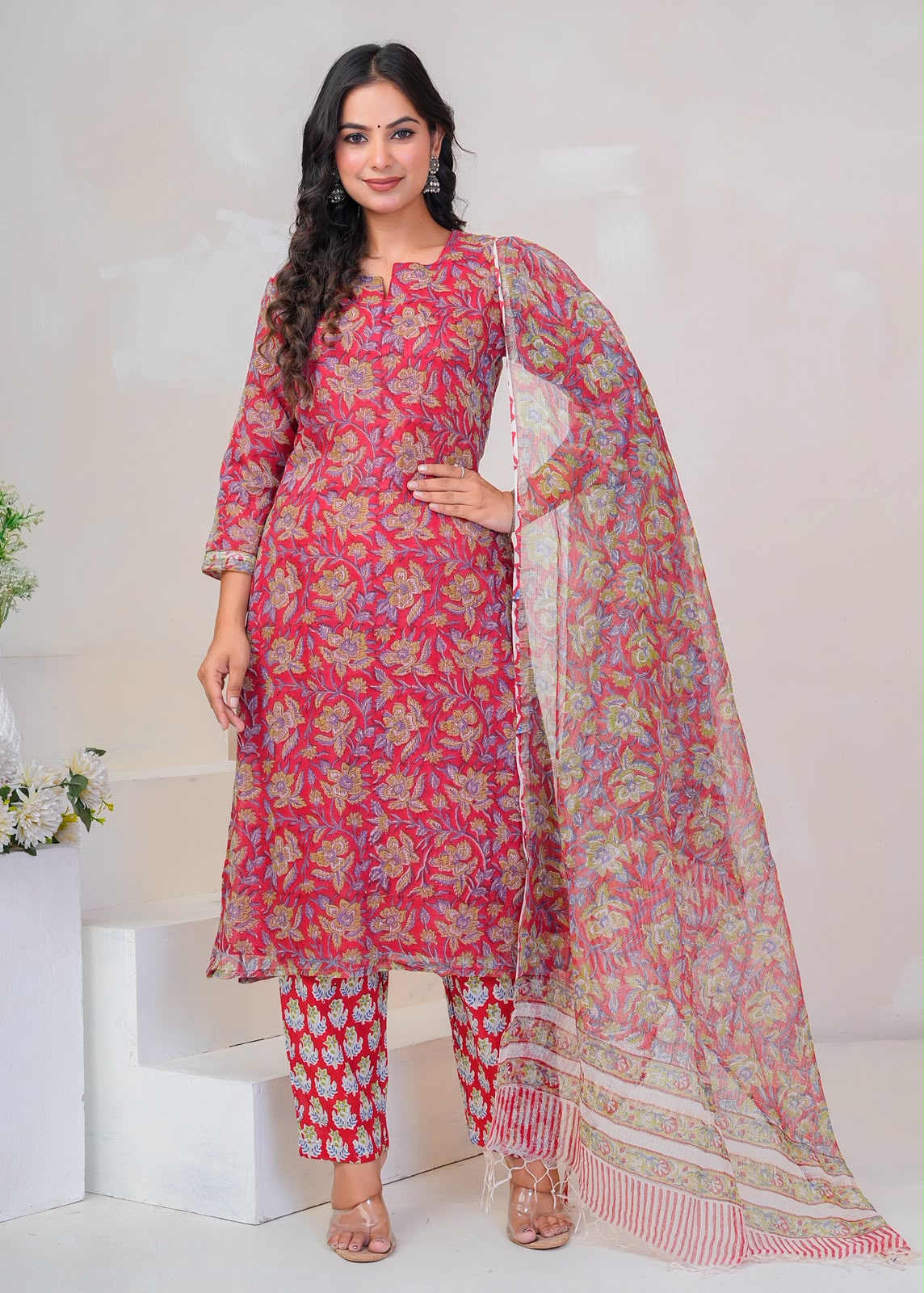 Red Gulbahar Kota Doriya Suit