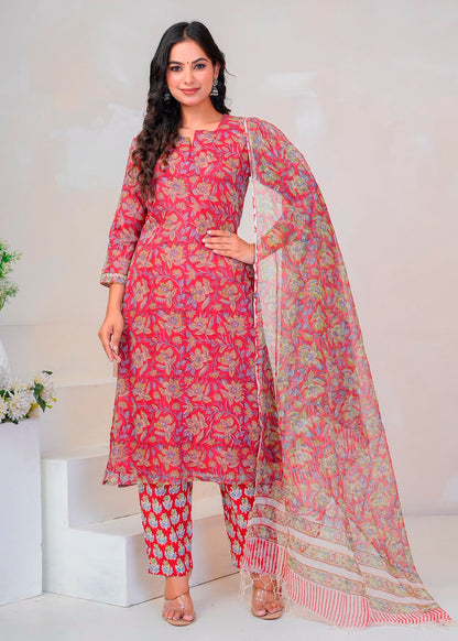Red Gulbahar Kota Doriya Suit
