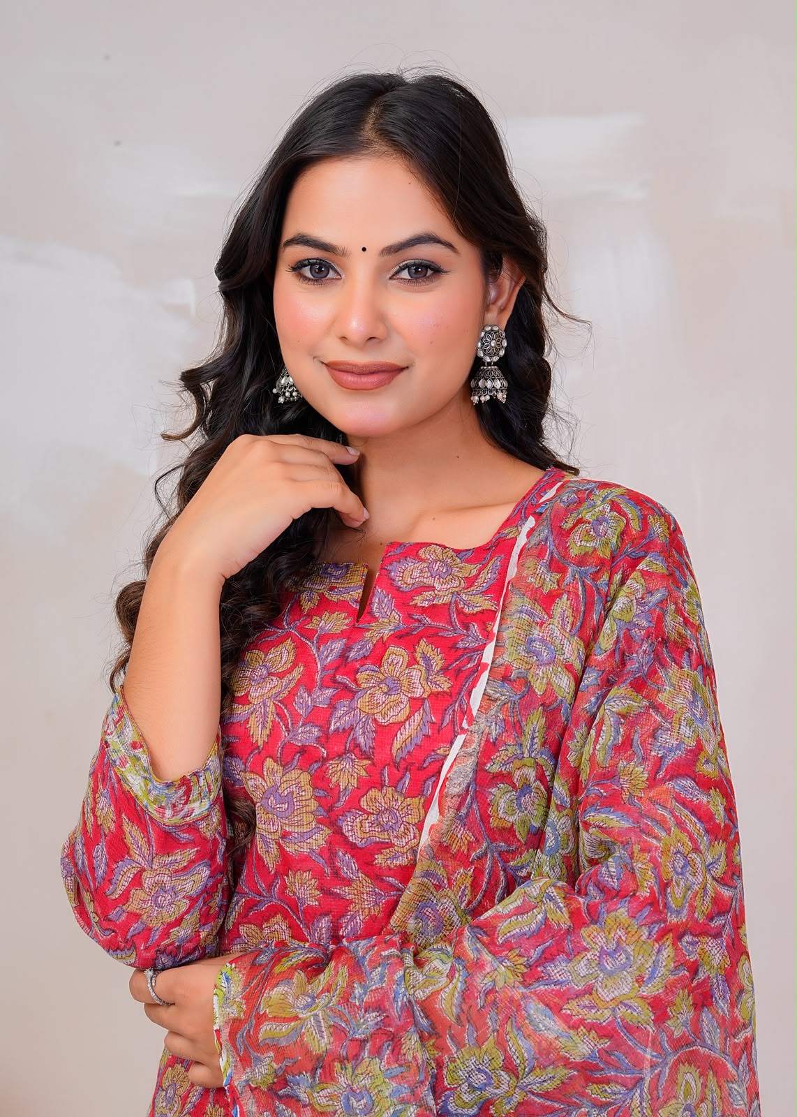 Red Gulbahar Kota Doriya Suit