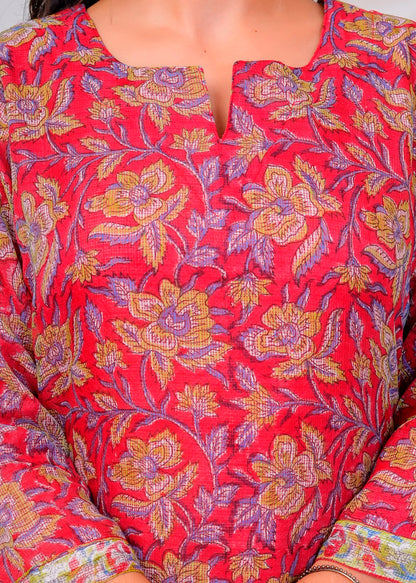 Red Gulbahar Kota Doriya Suit