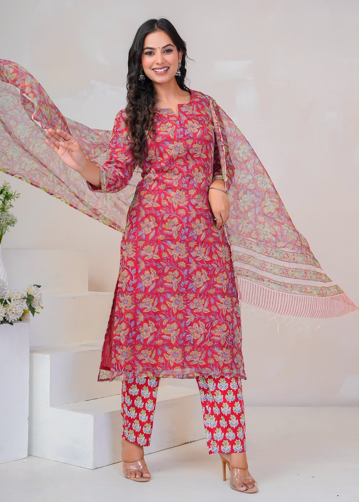 Red Gulbahar Kota Doriya Suit