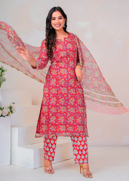 Red Gulbahar Kota Doriya Suit