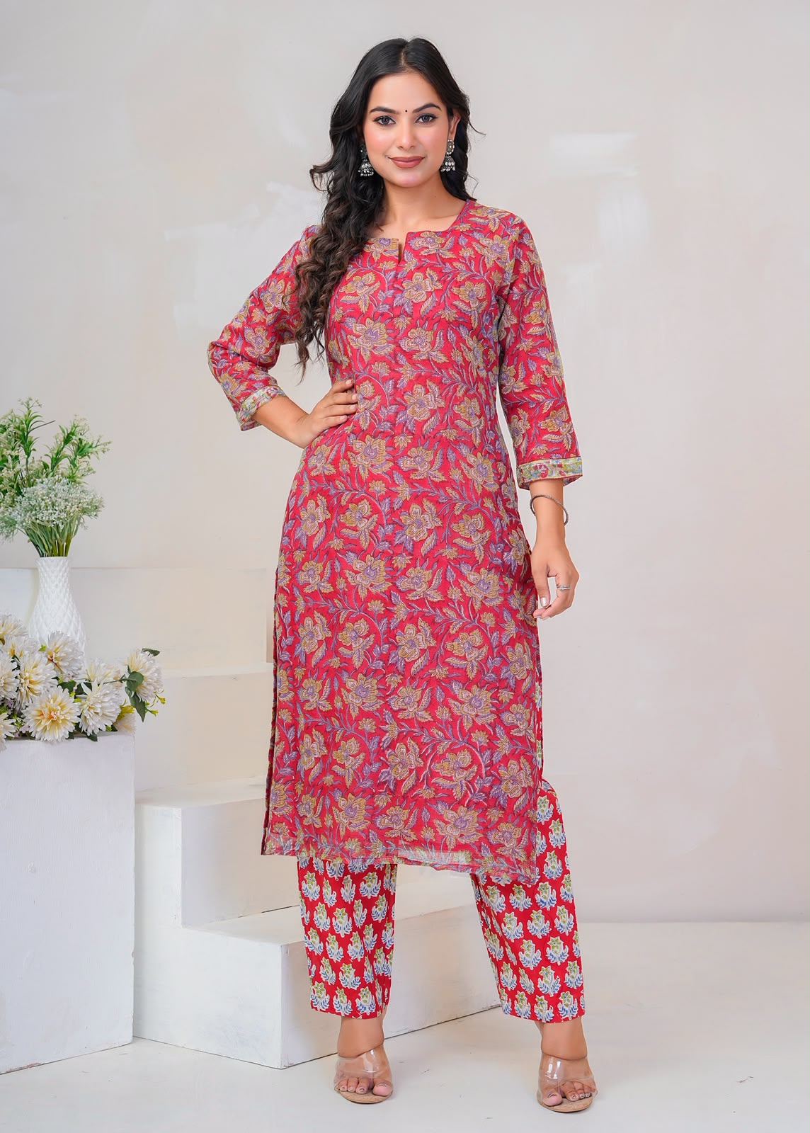 Red Gulbahar Kota Doriya Suit