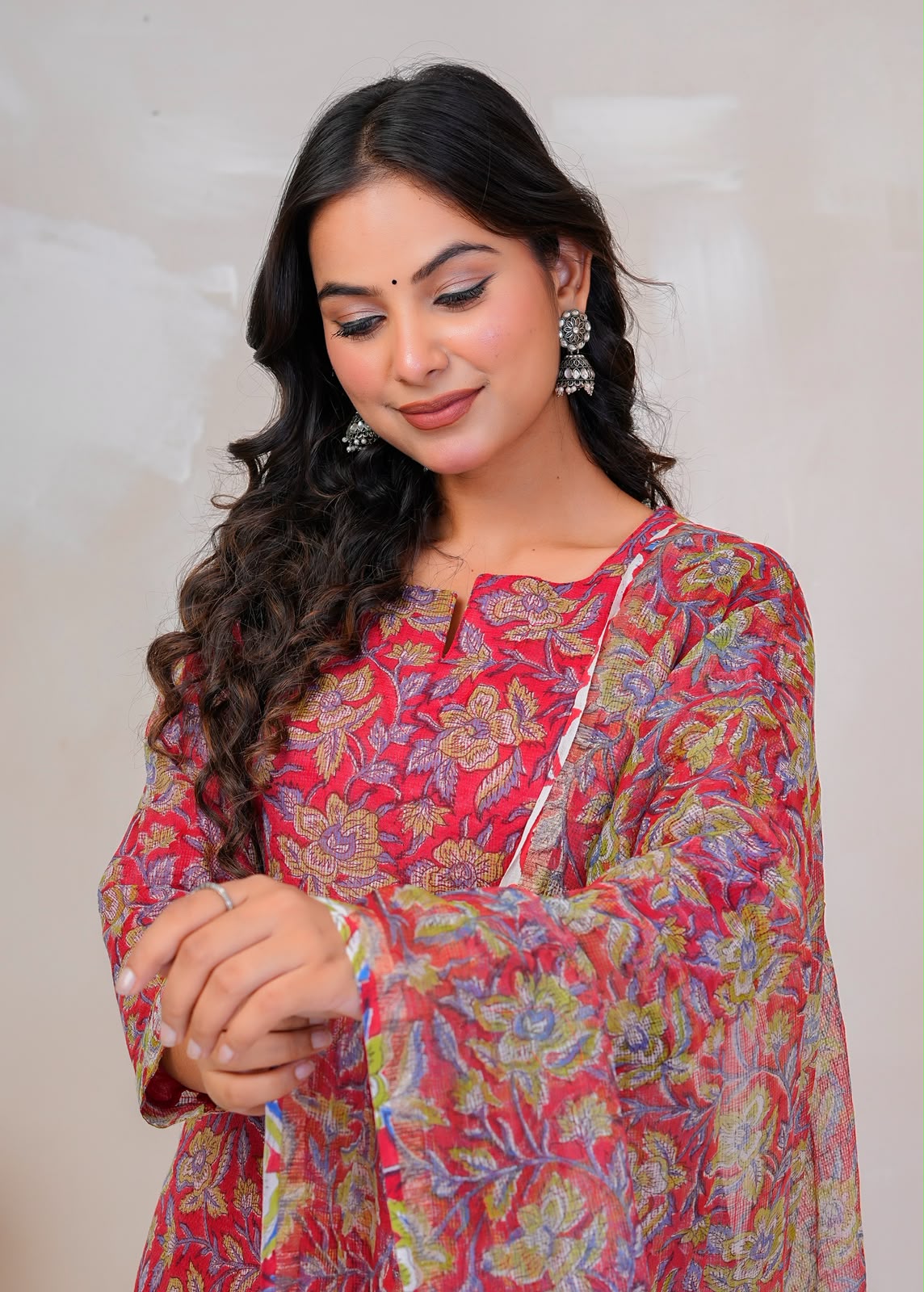 Red Gulbahar Kota Doriya Suit