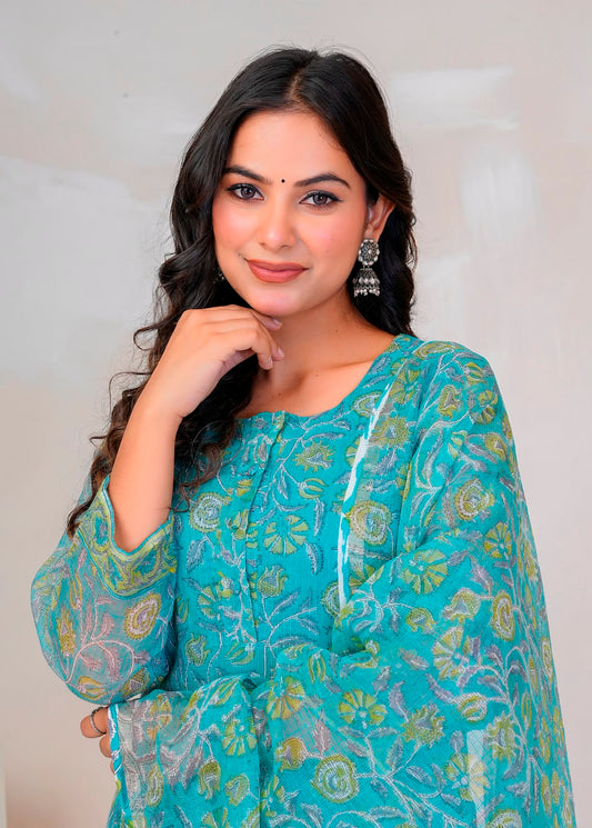 Teal Whispers Kota Doriya Suit