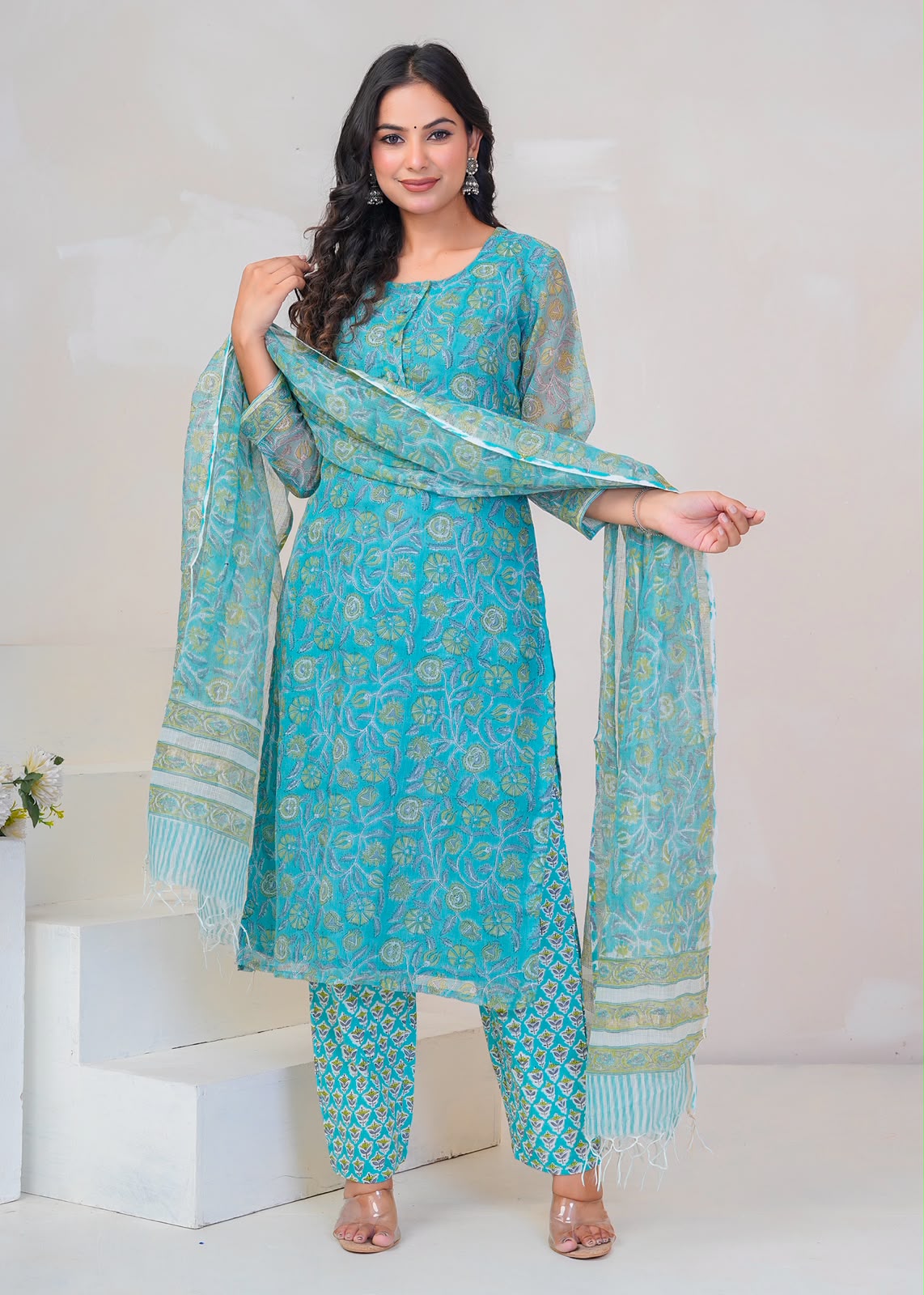 Teal Whispers Kota Doriya Suit